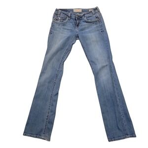 MEK DENIM Jamaica Bootcut Jeans Women 28x34 Light Wash Distressed handmade comfy